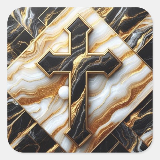 Elegance Monochrome Ceramic pattern Gilded Touches Square Sticker (Front)