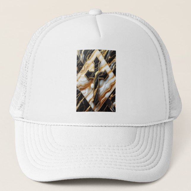 Elegance Monochrome Ceramic pattern Gilded Touches Trucker Hat (Front)