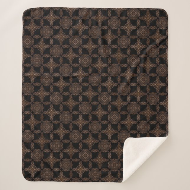 Elegance Noir Brown & Black Pattern Sherpa Blanket (Front)