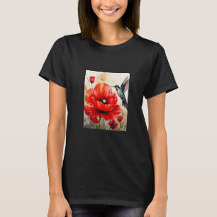 Elegance of Nature: Poppy and Hummingbird Harmony T-Shirt