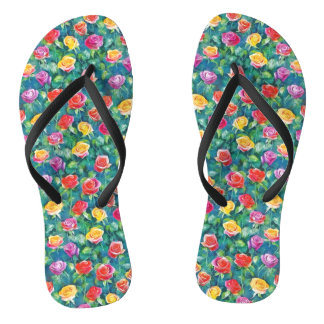Elegance of rose gardens watercolor pattern flip flops
