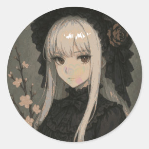 Elegance of the Midnight Blossom Maiden Classic Round Sticker