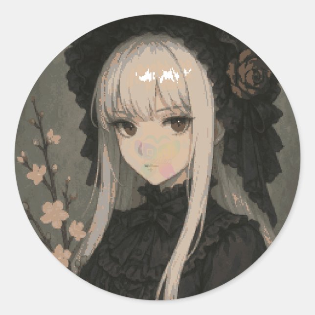 Elegance of the Midnight Blossom Maiden Classic Round Sticker (Front)