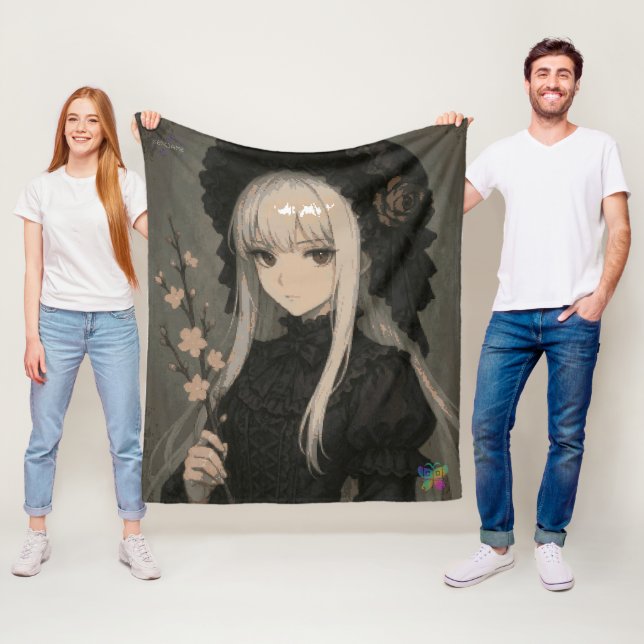 Elegance of the Midnight Blossom Maiden Standard Fleece Blanket (In Situ)