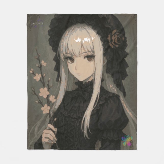Elegance of the Midnight Blossom Maiden Standard Fleece Blanket (Front)