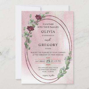 Elegance Pastel Rustic Rose & Eucalyptus Wedding Invitation