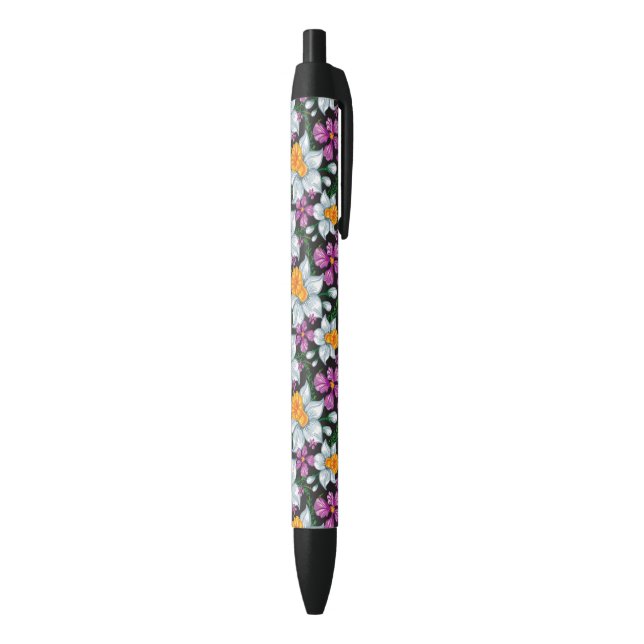 Elegance pattern with narcissus flowers 2 black ink pen (Bottom (Vertical))
