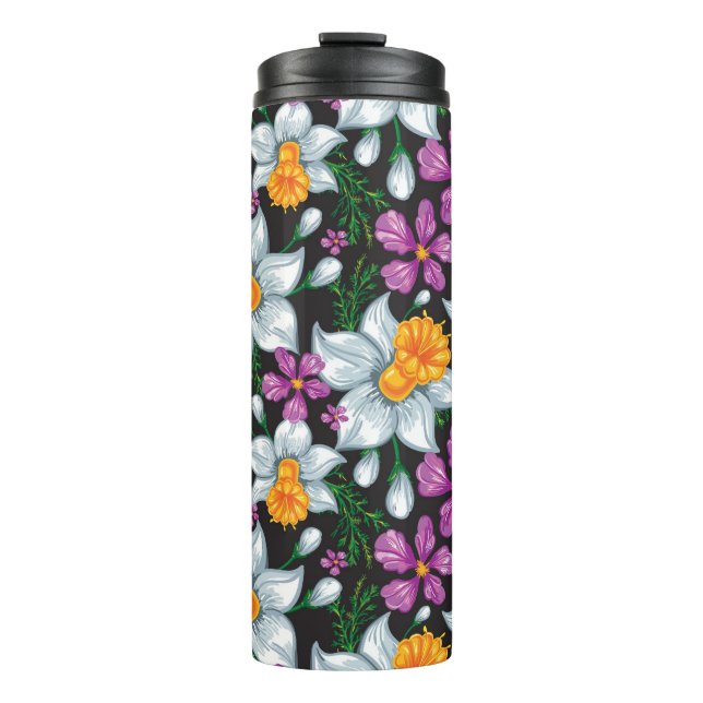 Elegance pattern with narcissus flowers 2 thermal tumbler (Front)