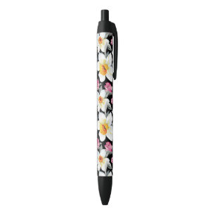 Elegance pattern with narcissus flowers black ink pen