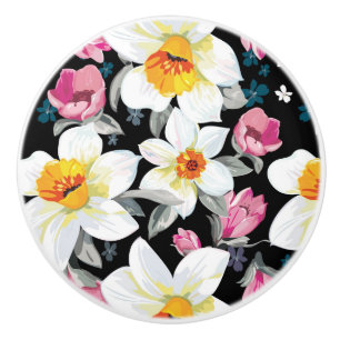 Elegance pattern with narcissus flowers ceramic knob