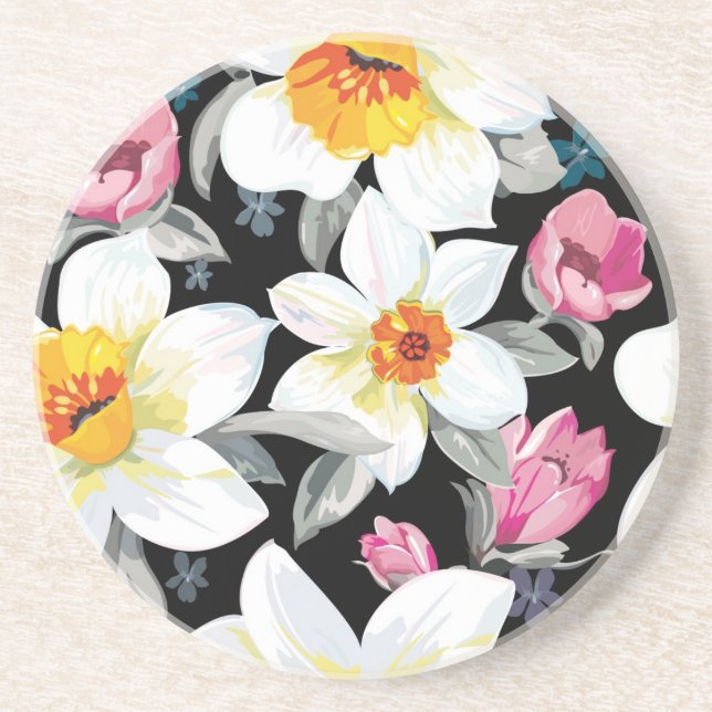 Elegance pattern with narcissus flowers coaster (Front)