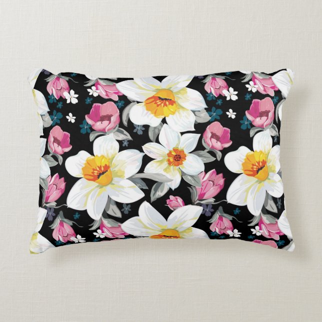 Elegance pattern with narcissus flowers decorative cushion (Front)
