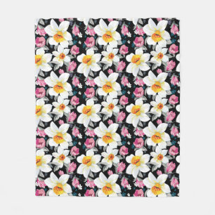 Elegance pattern with narcissus flowers fleece blanket