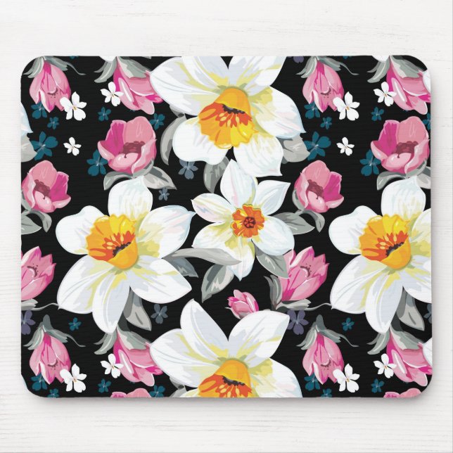 Elegance pattern with narcissus flowers mouse mat (Front)