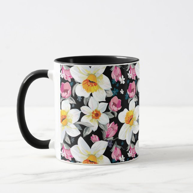 Elegance pattern with narcissus flowers mug (Left)