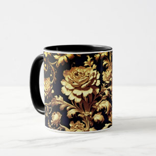 Elegance Personified: Black and Gold Floral  Mug