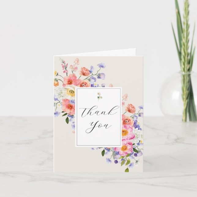 Elegance Pink Boho Floral Thank You Card (Front)