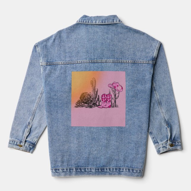 Elegance Pink Cowboy Boots and Hat Set Denim Jacket (Back)