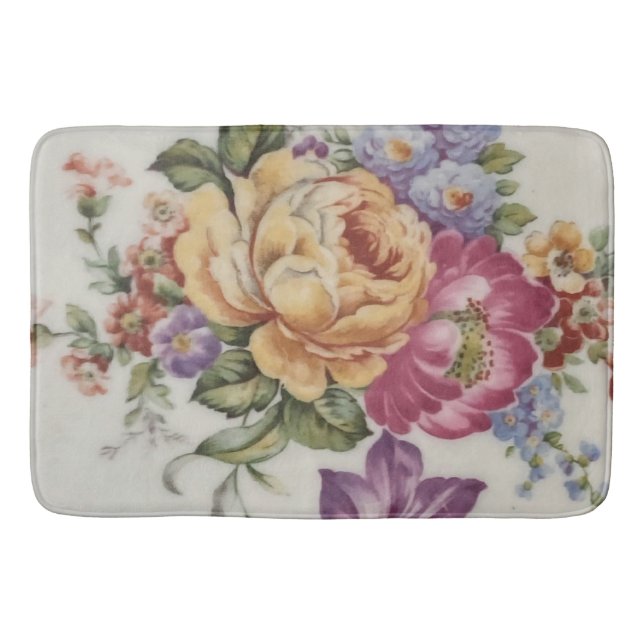Elegance: Porcelain-Inspired Floral Bath Mat  (Front)