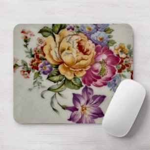 Elegance: Porcelain-Inspired Floral Mouse Pad    Mouse Mat