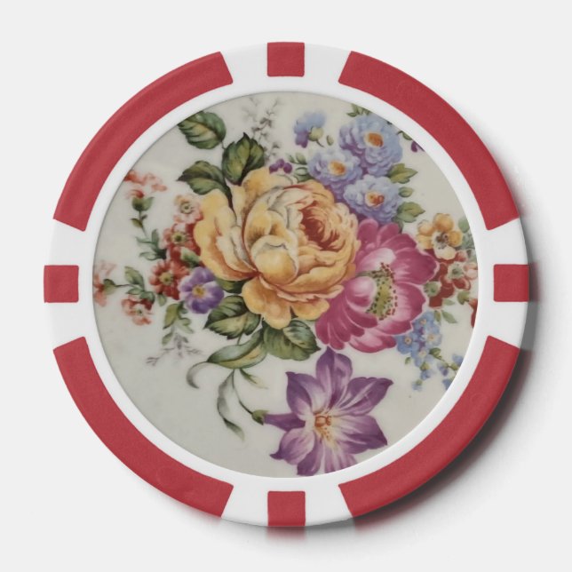 Elegance: Porcelain-Inspired Floral Poker Chips  (Front)