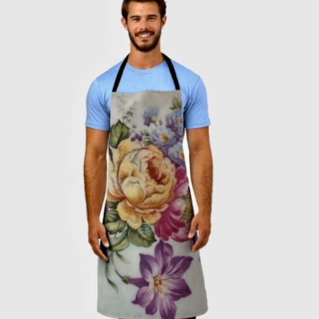 Elegance: Porcelain-Inspired Floral Print Apron  (Creator Uploaded)