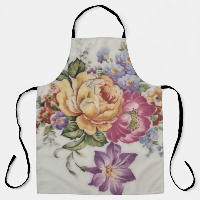 Elegance: Porcelain-Inspired Floral Print Apron  (Front)