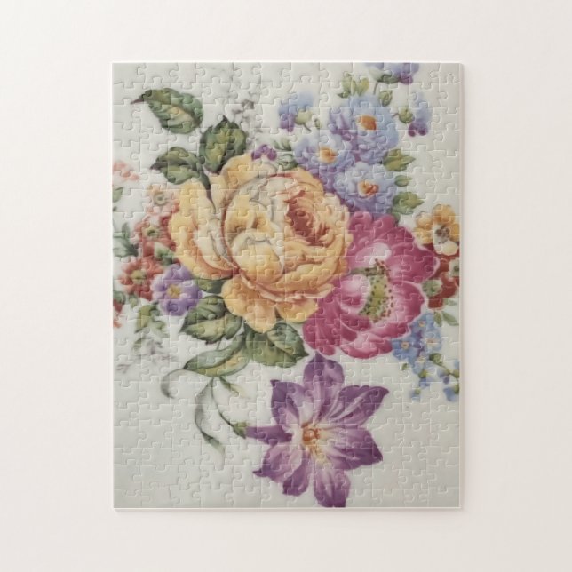 Elegance: Porcelain-Inspired Floral  Puzzle  (Vertical)