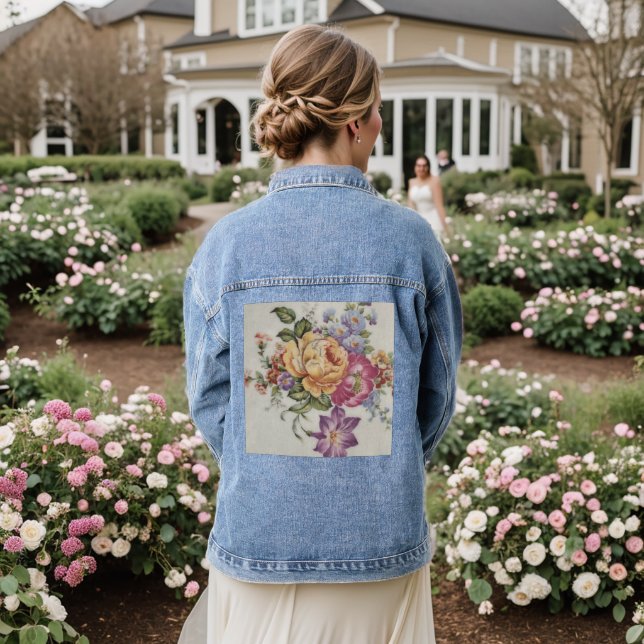 Elegance: Porcelain-Inspired Jean Jacket  (Wedding Back)