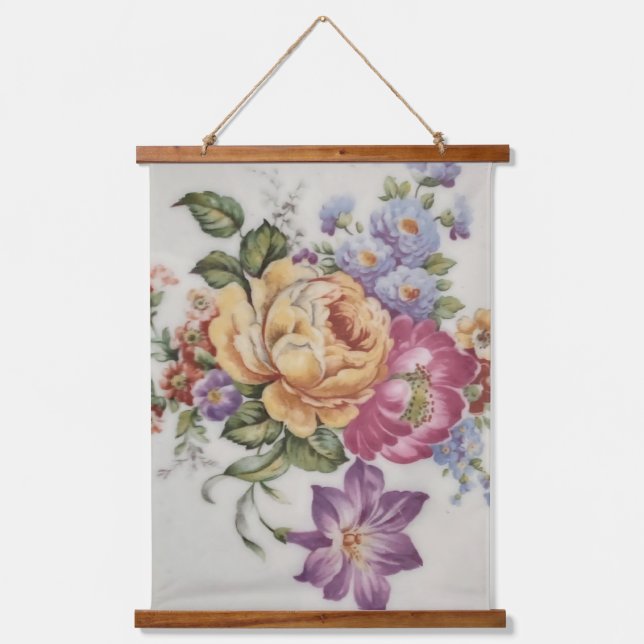  Elegance: Porcelain-Inspired Wood Topped Tapestry (Front)