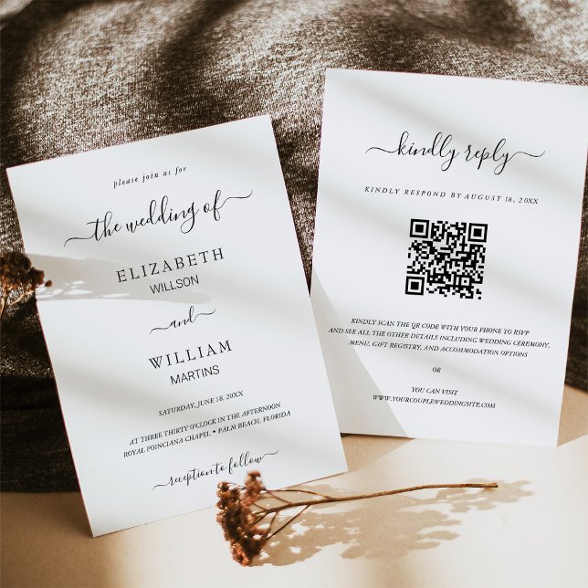 Elegance QR Code RSVP Calligraphy Script Wedding Invitation (Creator Uploaded)