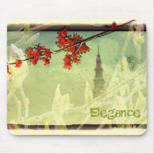 Elegance Red Green Flowers Tower Mouse Mat