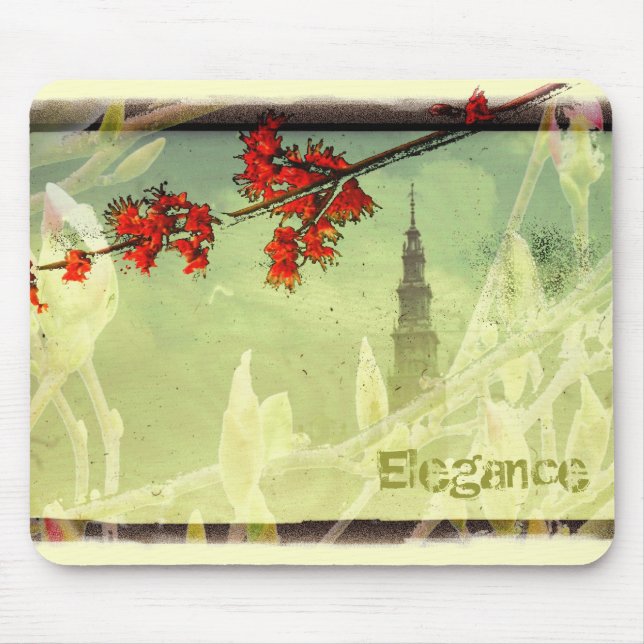 Elegance Red Green Flowers Tower Mouse Mat (Front)