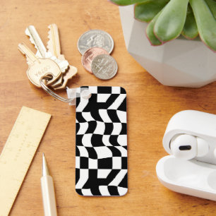 Elegance Redefined: Abstract Distorted Chequered Key Ring
