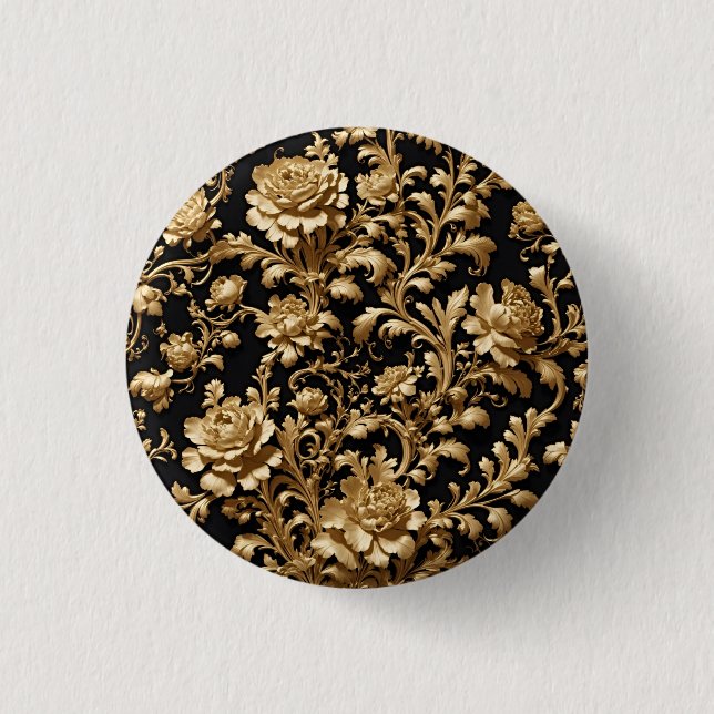 Elegance Redefined: Black and Gold Flemish Baroque 3 Cm Round Badge (Front)