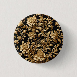 Elegance Redefined: Black and Gold Flemish Baroque 3 Cm Round Badge