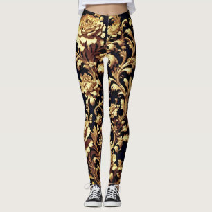 Elegance Redefined: Black and Gold Floral Flemish  Leggings