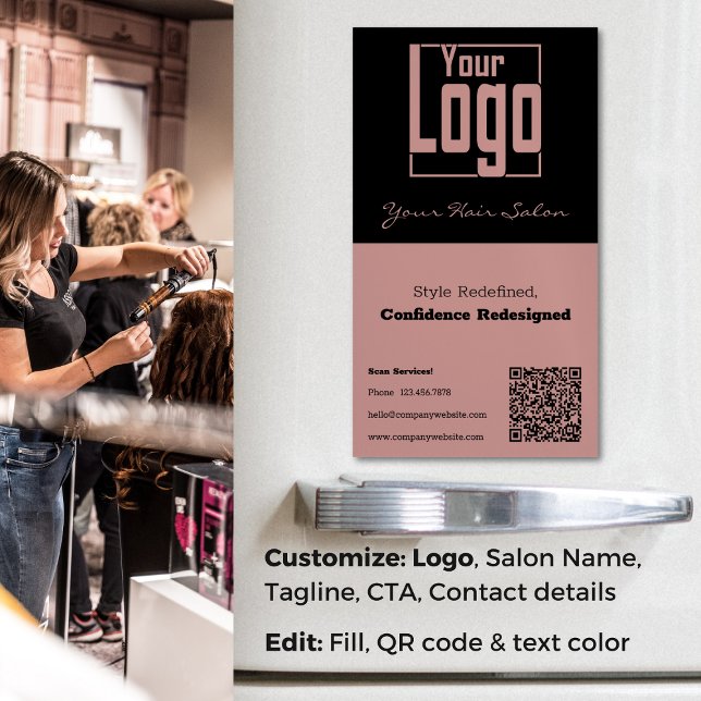 Elegance Redefined Professional Hair Salon QR Code Magnetic Business Card (Elegance Redefined Professional Hair Salon QR Code Business Card Magnet)