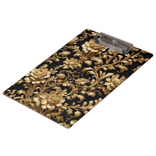 Elegance Reimagined: The Black and Gold Floral Clipboard