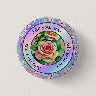 Elegance Roses Pink and Yellow Watercolor Pastel 3 Cm Round Badge