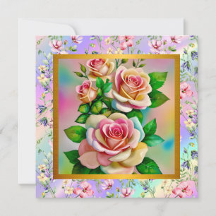 Elegance Roses Pink and Yellow Watercolor Pastel Card