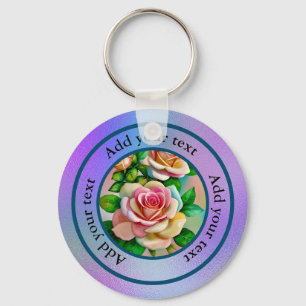 Elegance Roses Pink and Yellow Watercolor Pastel Key Ring