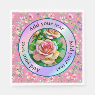 Elegance Roses Pink and Yellow Watercolor Pastel Napkin