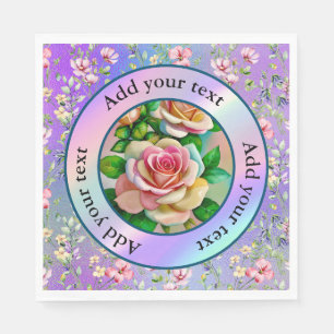 Elegance Roses Pink and Yellow Watercolor Pastel Napkin