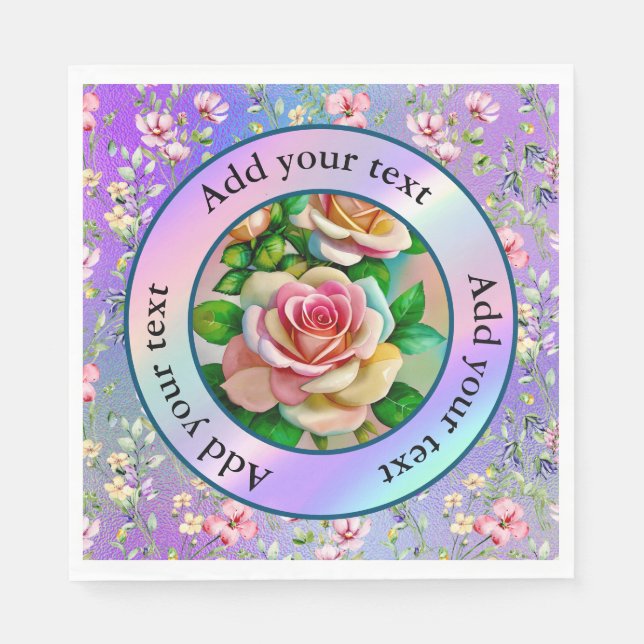 Elegance Roses Pink and Yellow Watercolor Pastel Napkin (Front)