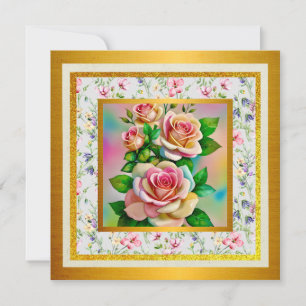 Elegance Roses Pink and Yellow Watercolor Pastel Thank You Card