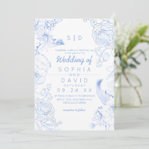 Elegance Rustic Blue Wildflower Wedding Invitation