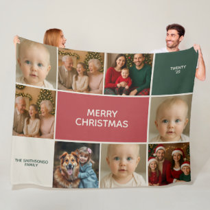 elegance Sage 8 Photos collage merry Christmas Fleece Blanket