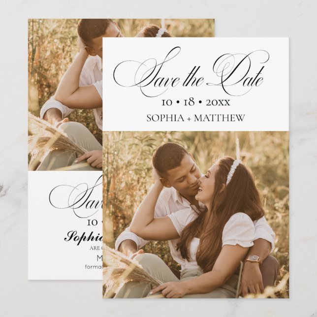 Elegance Script 2 Photo Wedding Save The Date (Front/Back)