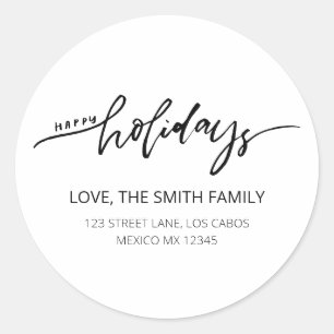 Elegance Script Happy Holidays Return Address Classic Round Sticker